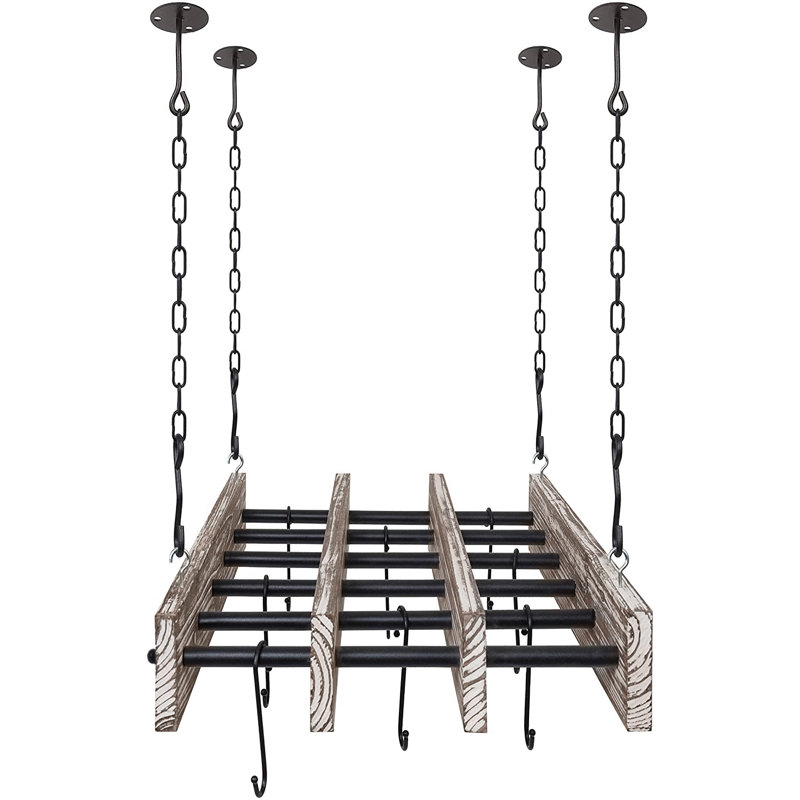 Gracie Oaks Ceiling Mounted Wooden Hanging Pot Rack & Reviews Wayfair